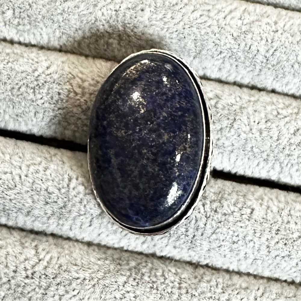 💕 Lapis stamped silver plated gemstone ring